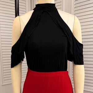 Milan Kiss Black Cold Shoulder Top Sz S (M) Dance